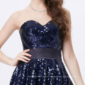 Grace Karin New Strapless Sweetheart Azul Marinho Curto Frente Longo Vestido Prom Prom com Sequins Brilhantes CL6240